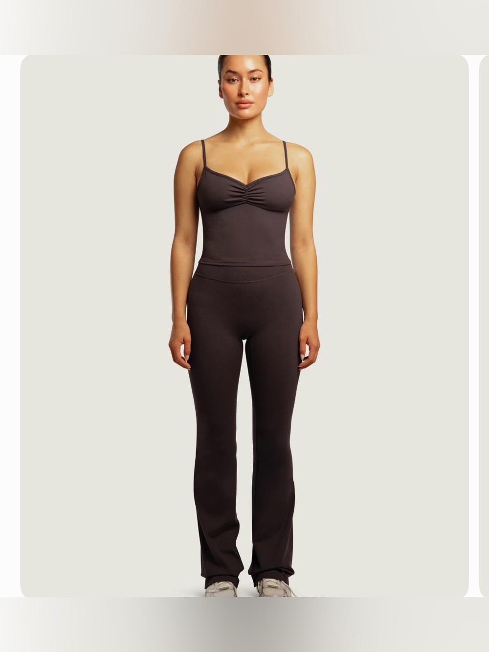 437 NEW SET. Activewear. Ballet Tank and Leisure flare pant / espresso
